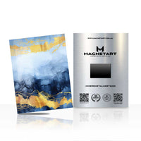 Midnight Gold Cascade Metal Wall Art – Luxury Blue & Gold Abstract Magnetic Aluminium Print | MagnetArt