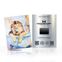 Relaxed Lion Bath Wall Art – Playful Luxury Animal Aluminium Print | MagnetArt