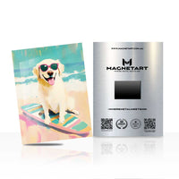 Surfing Dog Wall Art – Playful Beach Vibes Aluminium Print | MagnetArt