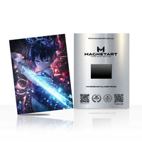 Celestial Frostblade Hero Metal Wall Art – Cosmic Anime Warrior Magnetic Aluminium Print | MagnetArt