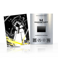 Volt Halo Wanderer Metal Wall Art – Monochrome Neon Angel Magnetic Aluminium Print | MagnetArt