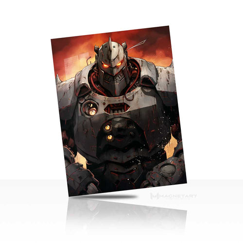 Armored Anime Mech Warrior Metal Wall Art – Battle-Ready Robot Knight Aluminium Poster | MagnetArt