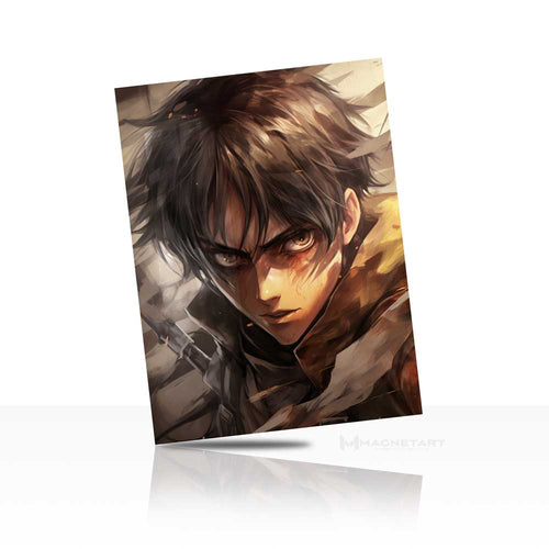 Battle-Hardened Anime Warrior Metal Wall Art – Intense Protagonist Aluminium Poster | MagnetArt
