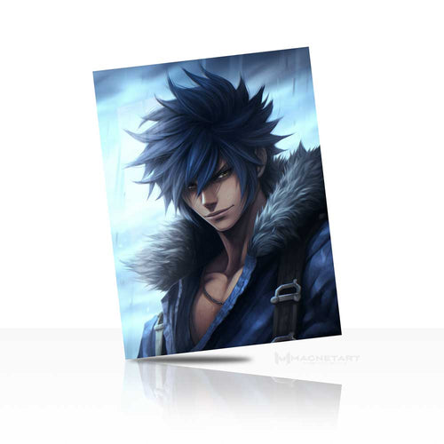 Blue Rain Anime Warrior Metal Wall Art – Cool Aesthetic Character Aluminium Poster | MagnetArt