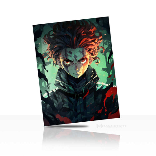 Fierce Anime Warrior Metal Wall Art – Red Hair Anime Hero Aluminium Poster | MagnetArt