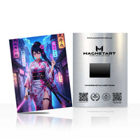 Neon Geisha Nexus Metal Wall Art – Cyberpunk Anime Street Portrait Magnetic Aluminium Print | MagnetArt