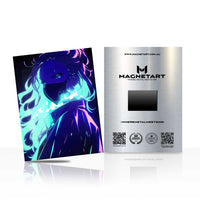 Voidlight Specter Metal Wall Art – Neon Cosmic Anime Portrait Magnetic Aluminium Print | MagnetArt