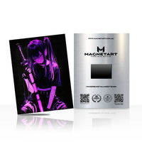 Neon Shadow Valkyrie Metal Wall Art – Purple Cyber Anime Warrior Magnetic Aluminium Print | MagnetArt