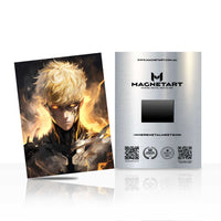 Cyber Anime Warrior Metal Wall Art – Glowing Eyes Futuristic Hero Aluminium Poster | MagnetArt