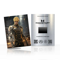 Cyberpunk Anime Soldier Metal Wall Art – Futuristic Armored Hero Aluminium Poster | MagnetArt