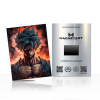 Blue Flame Anime Warrior Metal Wall Art – Dark Aura Power Character Aluminium Poster | MagnetArt