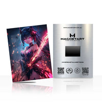 Crimson Starfall Valkyrie Metal Wall Art – Cosmic Anime Warrior Magnetic Aluminium Print | MagnetArt