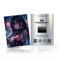 Crimson Eclipse Sentinel Metal Wall Art – Dark Fantasy Anime Portrait Magnetic Aluminium Print | MagnetArt