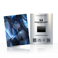 Frostfire Azure Enchantress Metal Wall Art – Neon Fantasy Anime Portrait Magnetic Aluminium Print | MagnetArt