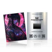 Crimson Moon Enchantress Metal Wall Art – Neon Fantasy Anime Portrait Magnetic Aluminium Print | MagnetArt