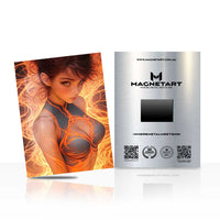 Infernal Ember Sorceress Metal Wall Art – Fiery Fantasy Anime Magnetic Aluminium Print | MagnetArt