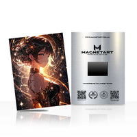 Celestial Ember Halo Metal Wall Art – Cosmic Anime Portrait Magnetic Aluminium Print | MagnetArt
