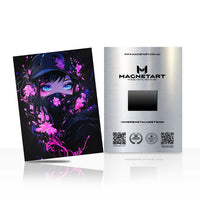 Violet Phantom Bloom Metal Wall Art – Neon Anime Floral Portrait Magnetic Aluminium Print | MagnetArt
