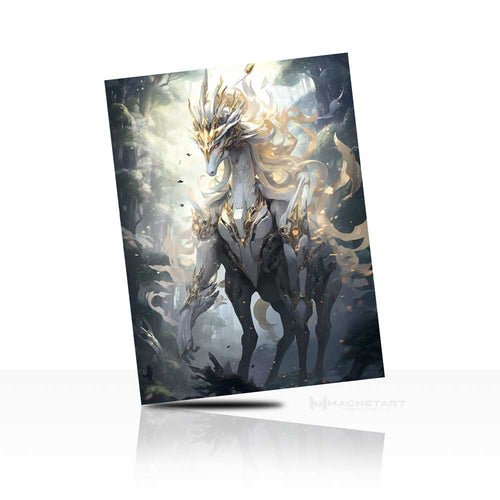 White Dragon Guardian Metal Wall Art – Fantasy Mythical Creature Aluminium Poster | MagnetArt