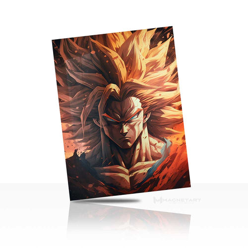 Flame Aura Anime Warrior Metal Wall Art – Intense Fire Power Character Aluminium Poster | MagnetArt