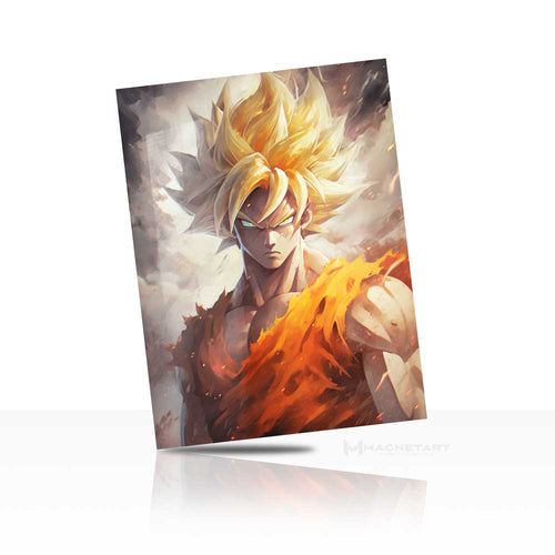Golden Aura Anime Transformation Metal Wall Art – Legendary Power Character Aluminium Poster | MagnetArt