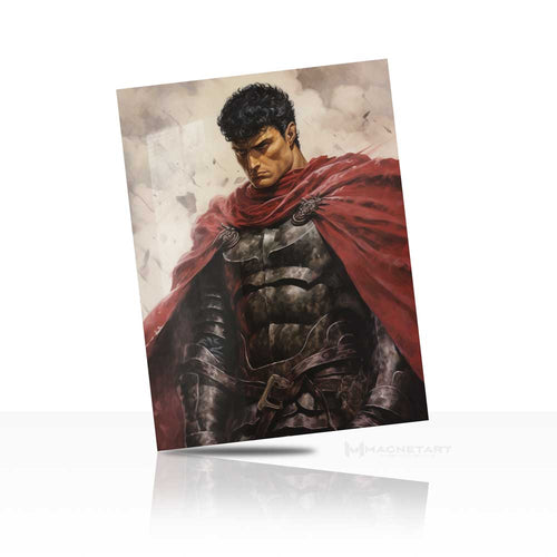 Red Cape Anime Warrior Metal Wall Art – Dark Knight Armour Aesthetic Aluminium Poster | MagnetArt