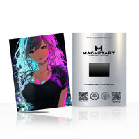 Neon Aurora Muse Metal Wall Art – Cyber Anime Portrait Magnetic Aluminium Print | MagnetArt