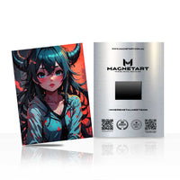 Neon Cyber Muse Metal Wall Art – Futuristic Anime Portrait Magnetic Aluminium Print | MagnetArt