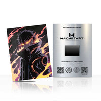 Neon Eclipse Warrior Metal Wall Art – Cyberpunk Anime Shadow Magnetic Aluminium Print | MagnetArt