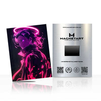 Neon Shadow Pulse Metal Wall Art – Cyberpunk Anime Portrait Magnetic Aluminium Print | MagnetArt