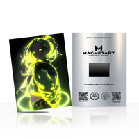 Electric Lime Phantom Metal Wall Art – Neon Anime Silhouette Magnetic Aluminium Print | MagnetArt