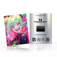 Neon Pop Stardust Metal Wall Art – Vibrant Anime Girl Magnetic Aluminium Print | MagnetArt
