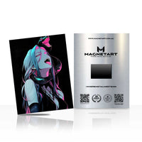 Neon Eclipse Siren Metal Wall Art – Cyberpunk Anime Portrait Magnetic Aluminium Print | MagnetArt