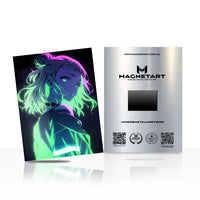 Emerald Neon Reverie Metal Wall Art – Cyber Glow Anime Portrait Magnetic Aluminium Print | MagnetArt
