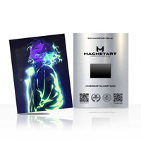 Aurora Neon Ascendant Metal Wall Art – Cyber Glow Anime Portrait Magnetic Aluminium Print | MagnetArt