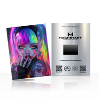 Neon Dreamcore Siren Metal Wall Art – Cyber Pop Anime Portrait Magnetic Aluminium Print | MagnetArt