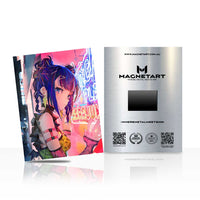 Neon Sakura Reverie Metal Wall Art – Cyberpunk Anime Dreamscape Magnetic Aluminium Print | MagnetArt