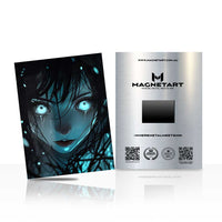 Abyssal Neon Gaze Metal Wall Art – Dark Cyber Anime Portrait Magnetic Aluminium Print | MagnetArt