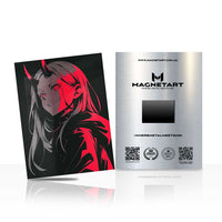 Crimson Oni Eclipse Metal Wall Art – Neon Demon Anime Portrait Magnetic Aluminium Print | MagnetArt
