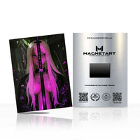 Neon Sakura Oracle Metal Wall Art – Futuristic Anime Priestess Magnetic Aluminium Print | MagnetArt