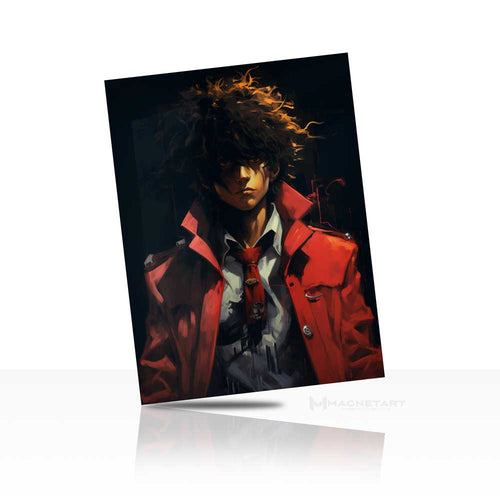 Dark Anime Rebel Metal Wall Art – Red Coat Anime Protagonist Aluminium Poster | MagnetArt