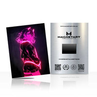 Neon Crimson Mirage Metal Wall Art – Synthwave Anime Silhouette Magnetic Aluminium Print | MagnetArt