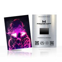 Neon Phantom Pulse Metal Wall Art – Cyberpunk Anime Silhouette Magnetic Aluminium Print | MagnetArt