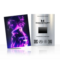 Neon Phantom Reverie Metal Wall Art – Synthwave Anime Silhouette Magnetic Aluminium Print | MagnetArt