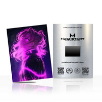 Violet Pulse Silhouette Metal Wall Art – Neon Anime Glow Magnetic Aluminium Print | MagnetArt