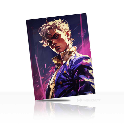 Neon Anime Street Style Hero Metal Wall Art – Purple Aesthetic Character Aluminium Poster | MagnetArt