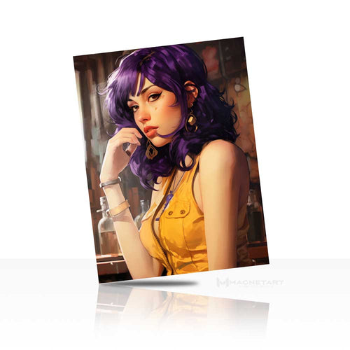Purple Hair Anime Muse Metal Wall Art – Stylish Female Character Aluminium Poster | MagnetArt