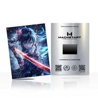 Celestial Blade Ascendant Metal Wall Art – Cosmic Anime Warrior Magnetic Aluminium Print | MagnetArt