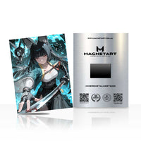 Azure Storm Blademaster Metal Wall Art – Elemental Anime Warrior Magnetic Aluminium Print | MagnetArt