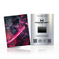 Crimson Nova Blade Metal Wall Art – Cosmic Anime Warrior Magnetic Aluminium Print | MagnetArt